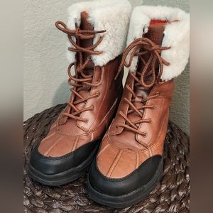 Polo Ralph Lauren mens brown duck boots with shearling cuff, sz 7, 40